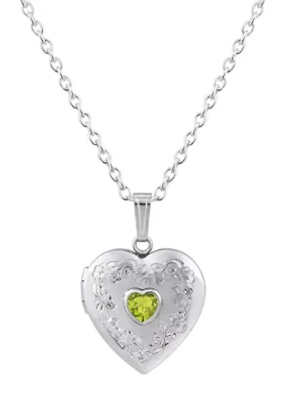 Sterling Silver 5mm Heart Shape Peridot Locket Pendant Necklace