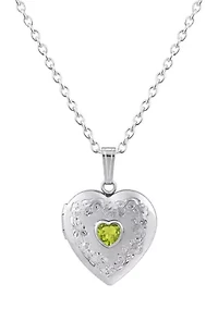 Sterling Silver 5mm Heart Shape Peridot Locket Pendant Necklace