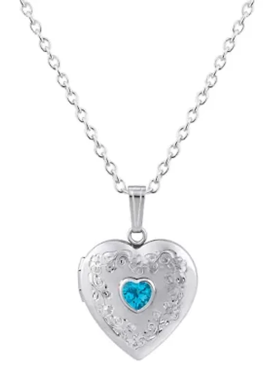 Sterling Silver 5mm Heart Shape Topaz Locket Pendant Necklace