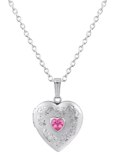 Sterling Silver 5mm Heart Shape Topaz Locket Pendant Necklace