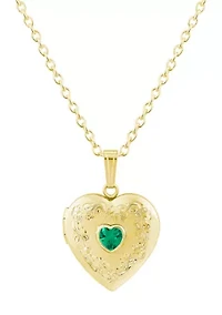 Lab Created Sterling Silver/14K Yellow Gold Plated 5mm Heart Shape Created Emerald Locket Pendant Necklace