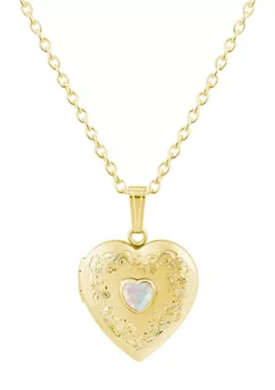Lab Created Sterling Silver/14K Yellow Gold Plated 5mm Heart Shape Created Opal Locket Pendant Necklace