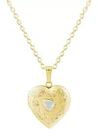 Lab Created Sterling Silver/14K Yellow Gold Plated 5mm Heart Shape Created Opal Locket Pendant Necklace