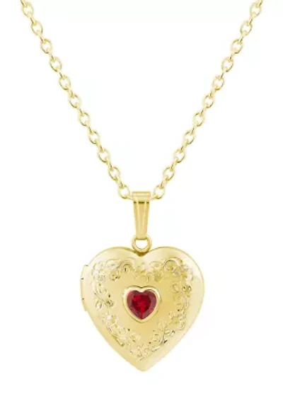 Lab Created Sterling Silver/14K Yellow Gold Plated 5mm Heart Shape Created Ruby Locket Pendant Necklace
