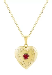 Lab Created Sterling Silver/14K Yellow Gold Plated 5mm Heart Shape Created Ruby Locket Pendant Necklace