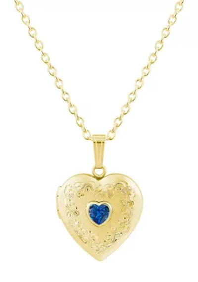 Lab Created Sterling Silver/14K Yellow Gold Plated 5mm Heart Shape Created Sapphire Locket Pendant Necklace