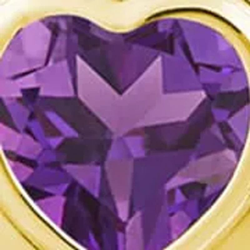 Sterling Silver/14K Yellow Gold Plated 5mm Heart Shape Amethyst Locket Pendant Necklace