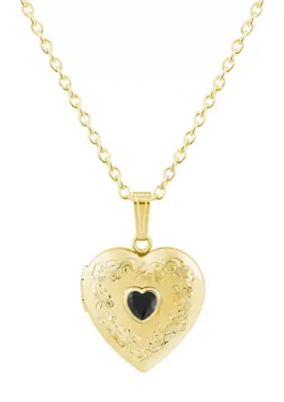 Sterling Silver/14K Yellow Gold Plated 5mm Heart Shape Black Onyx Locket Pendant Necklace