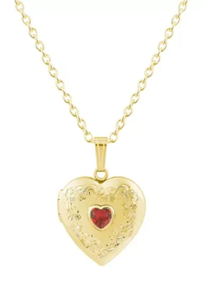 Sterling Silver/14K Yellow Gold Plated 5mm Heart Shape Garnet Locket Pendant Necklace