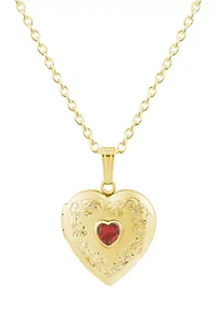 Sterling Silver/14K Yellow Gold Plated 5mm Heart Shape Garnet Locket Pendant Necklace