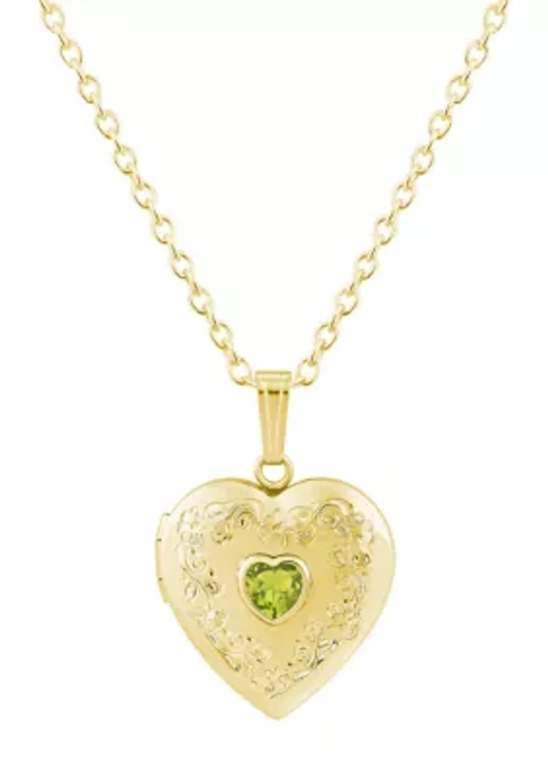 Sterling Silver/14K Yellow Gold Plated 5mm Heart Shape Peridot Locket Pendant Necklace