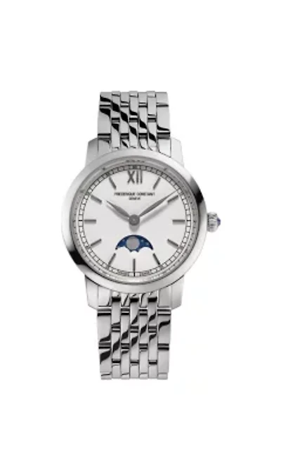 Swiss Women's Slimline Moonphase Silver-tone Stainless Steel Bracelet Watch