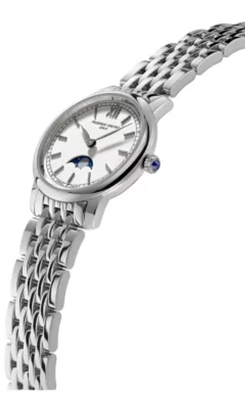 Swiss Women's Slimline Moonphase Silver-tone Stainless Steel Bracelet Watch