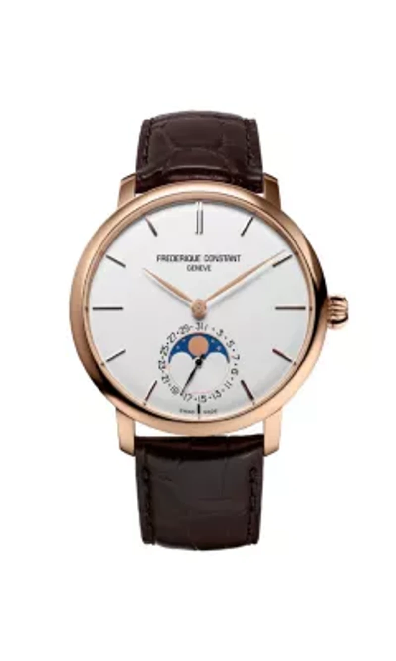 Swiss Men's Slimline Manufacture Moonphase Brown Leather Strap Watch