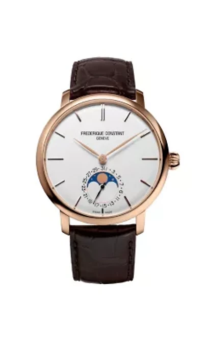 Swiss Men's Slimline Manufacture Moonphase Brown Leather Strap Watch