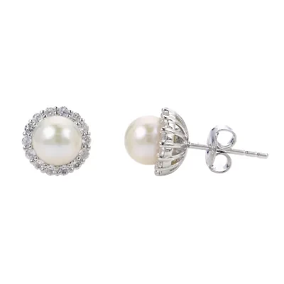 Lab Created Sterling Silver Freshwater Pearl Earring