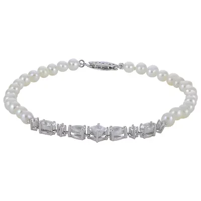 Lab Created Sterling Silver Freshwater Pearl Bracelet