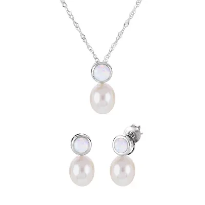 Lab Created Sterling Silver Freshwater Pearl Set