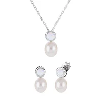 Lab Created Sterling Silver Freshwater Pearl Set