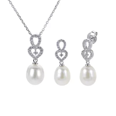 Lab Created Sterling Silver Freshwater Pearl Set