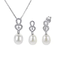 Lab Created Sterling Silver Freshwater Pearl Set