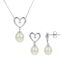 Lab Created Sterling Silver Freshwater Pearl Set