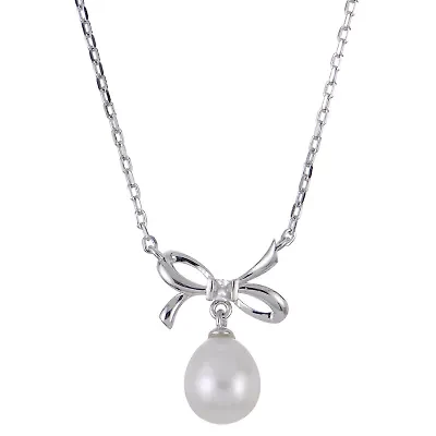 Lab Created Sterling Silver Freshwater Pearl Necklace