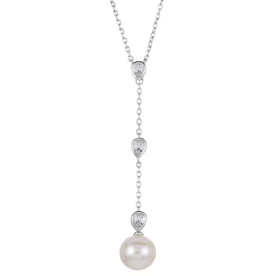 Lab Created Sterling Silver Freshwater Pearl Necklace