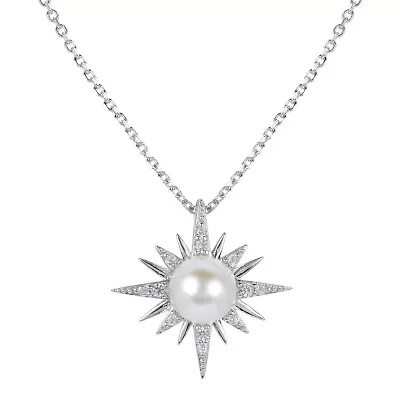 Lab Created Sterling Silver Freshwater Pearl Necklace
