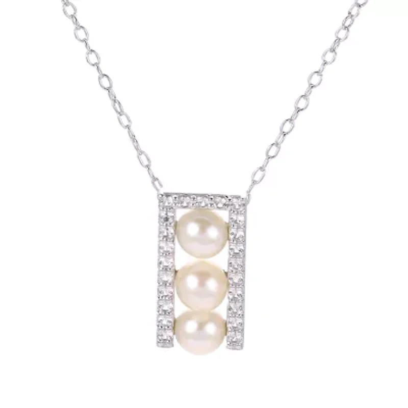 Lab Created Sterling Silver Freshwater Pearl Necklace