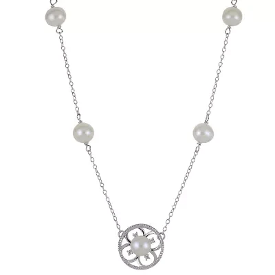 Lab Created Sterling Silver Freshwater Pearl Necklace