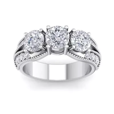 Lab Created 3 ct. t.w. Grown Diamond Three Stone Engagement Ring 14K Gold