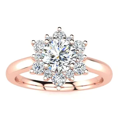2 3/4 ct. t.w. Round Shape Flower Halo Moissanite Engagement Ring 14 Karat Gold