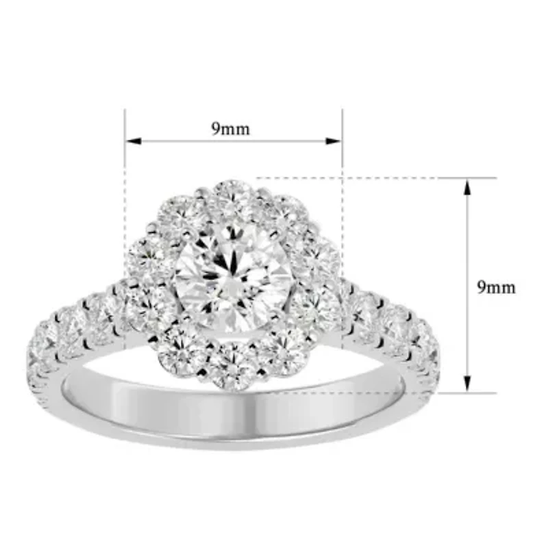 2 ct. t.w. Halo Moissanite Engagement Ring 14 Karat Gold