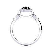 1 ct. t.w. Oval Shape Black Onyx and Halo Diamond Ring In Sterling Silver