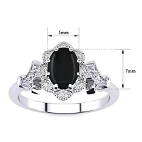 1 ct. t.w. Oval Shape Black Onyx and Halo Diamond Ring In Sterling Silver