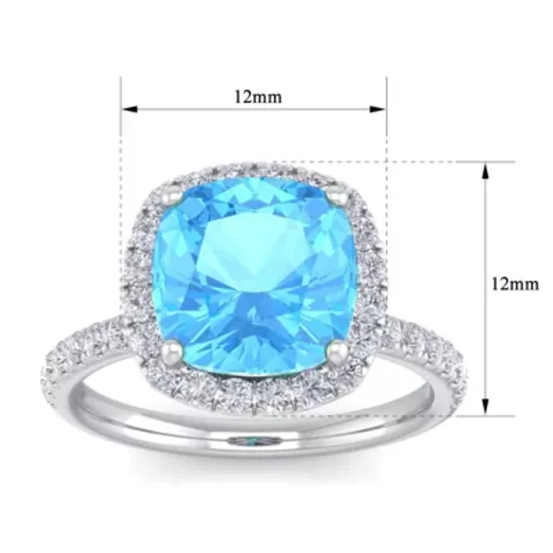 5 1/2 ct. t.w. Cushion Cut Blue Topaz and Double Halo Diamond Ring Sterling Silver