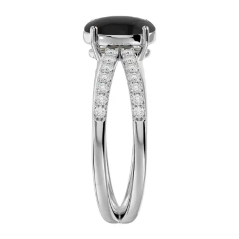 Lab Created 1 1/2 ct. t.w. Oval Shape Emerald and Halo Diamond Ring Sterling Silver