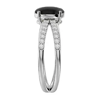 Lab Created 1 1/2 ct. t.w. Oval Shape Emerald and Halo Diamond Ring Sterling Silver
