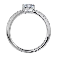 Lab Created /2 ct. t.w. Oval Shape Moissanite and Halo Diamond Ring Sterling Silver
