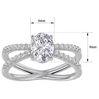 Lab Created /2 ct. t.w. Oval Shape Moissanite and Halo Diamond Ring Sterling Silver