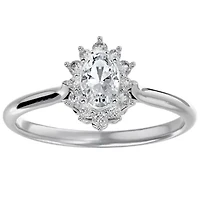 Lab Created 2/3 ct. t.w. Oval Shape Moissanite and Halo Diamond Ring Sterling Silver