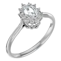 Lab Created 2/3 ct. t.w. Oval Shape Moissanite and Halo Diamond Ring Sterling Silver
