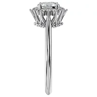 Lab Created 2/3 ct. t.w. Oval Shape Moissanite and Halo Diamond Ring Sterling Silver