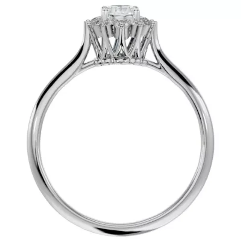 Lab Created 2/3 ct. t.w. Oval Shape Moissanite and Halo Diamond Ring Sterling Silver