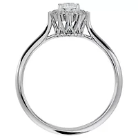 Lab Created 2/3 ct. t.w. Oval Shape Moissanite and Halo Diamond Ring Sterling Silver