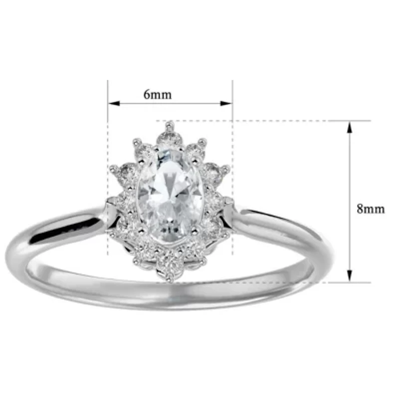 Lab Created 2/3 ct. t.w. Oval Shape Moissanite and Halo Diamond Ring Sterling Silver