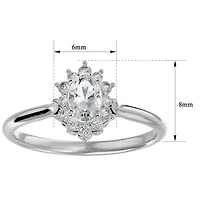 Lab Created 2/3 ct. t.w. Oval Shape Moissanite and Halo Diamond Ring Sterling Silver