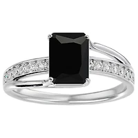 1 3/4 Carat Emerald Shape Black Onyx and Diamond Ring In Sterling Silver