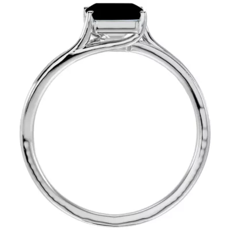 1 3/4 Carat Emerald Shape Black Onyx and Diamond Ring In Sterling Silver